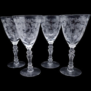 Fostoria Chintz Etched Claret Wine Glasses Set of 4