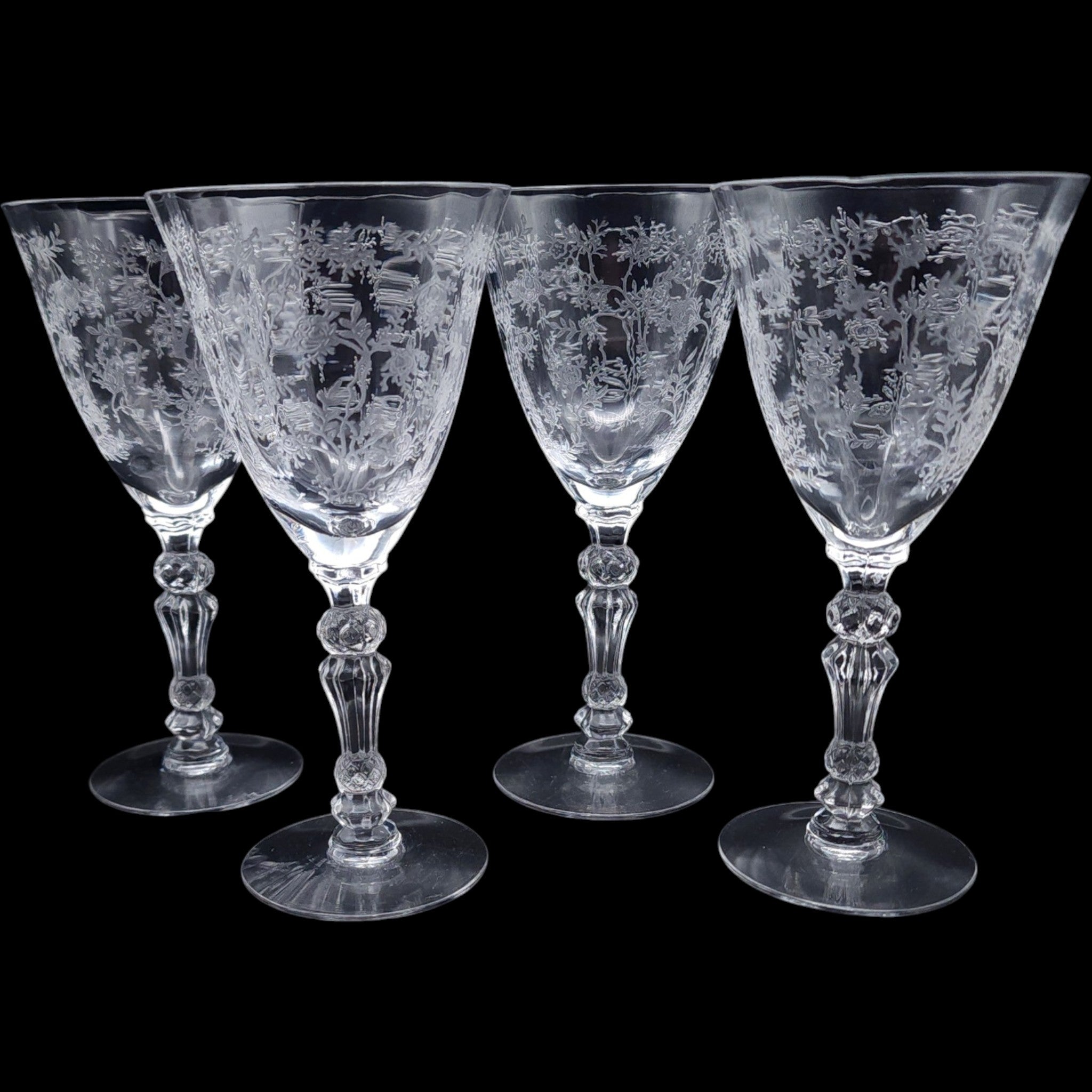 Fostoria Chintz Etched Claret Wine Glasses Set of 4