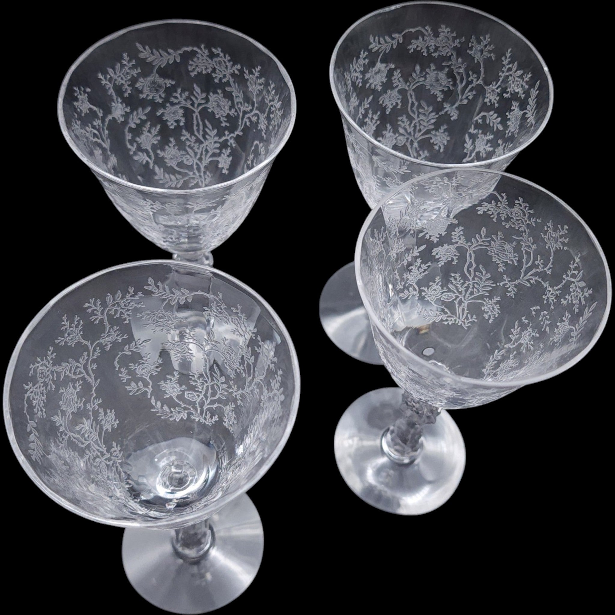 Fostoria Chintz Etched Claret Wine Glasses Set of 4