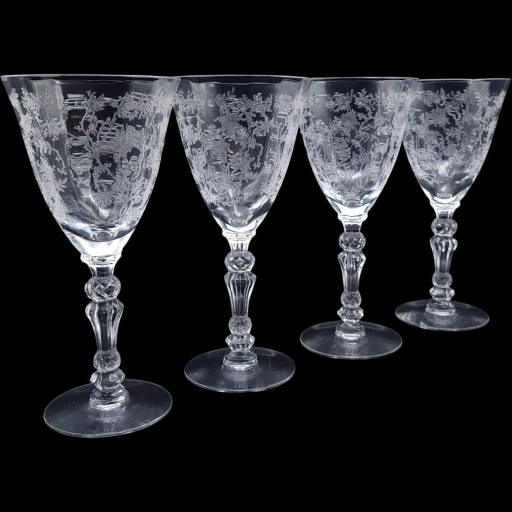 Fostoria Chintz Etched Claret Wine Glasses Set of 4