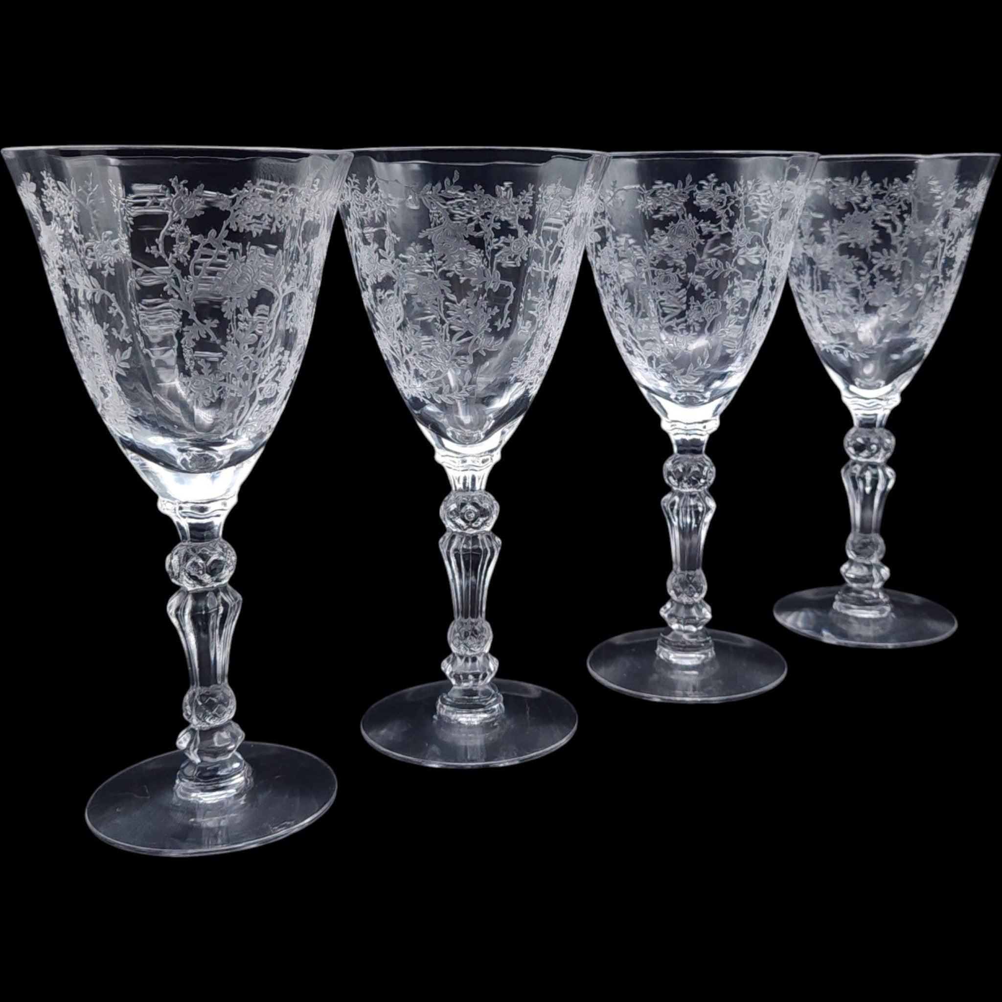 Fostoria Chintz Etched Claret Wine Glasses Set of 4