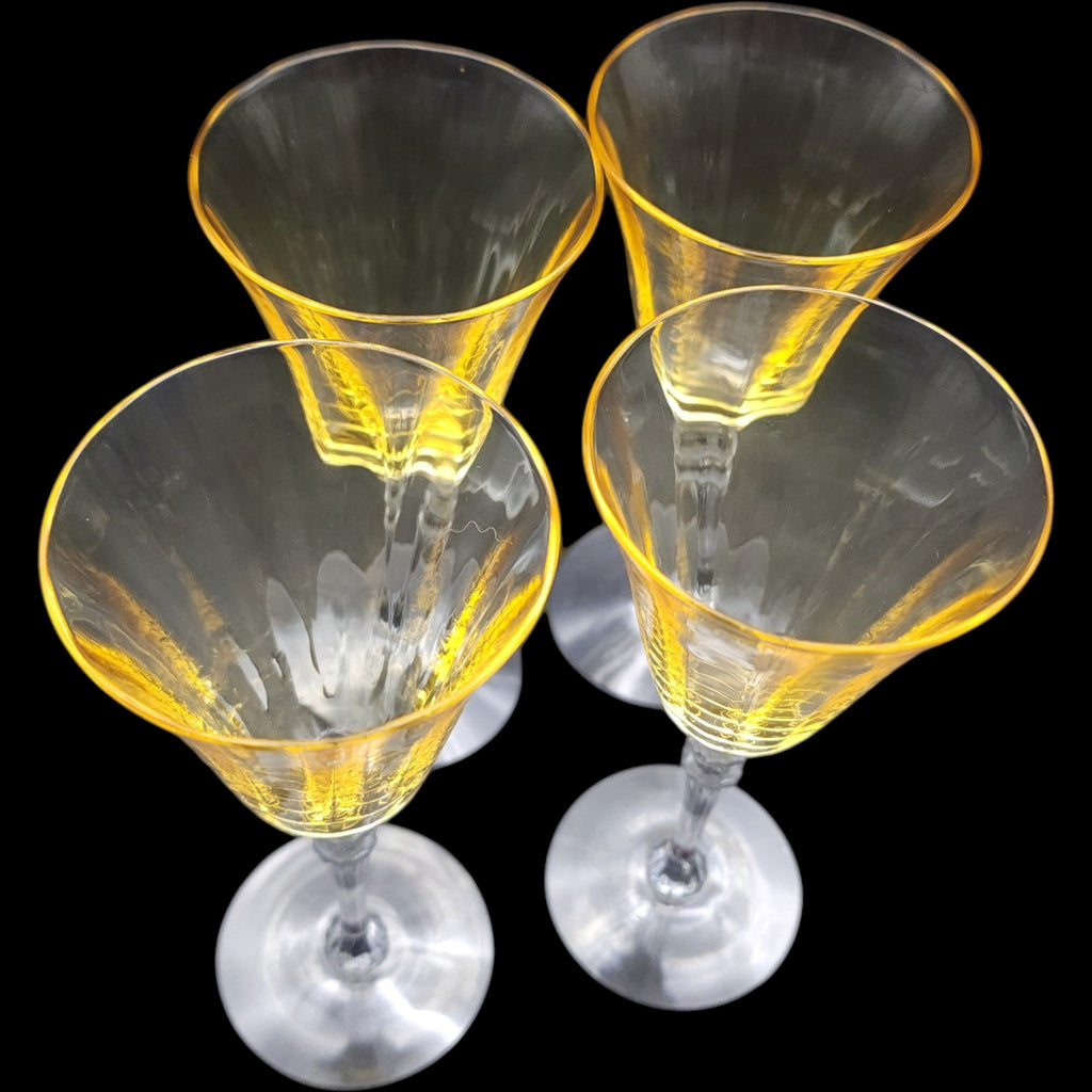 Fostoria Topaz Blown Glass Wine Glasses Set of 4