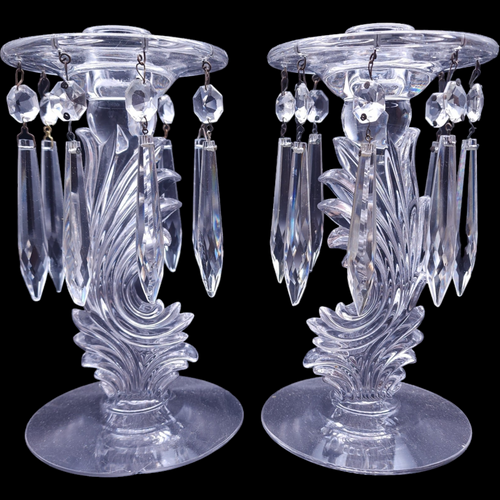 Fostoria 8 Prisms Candlestick with Attached Bobeche Set of Two
