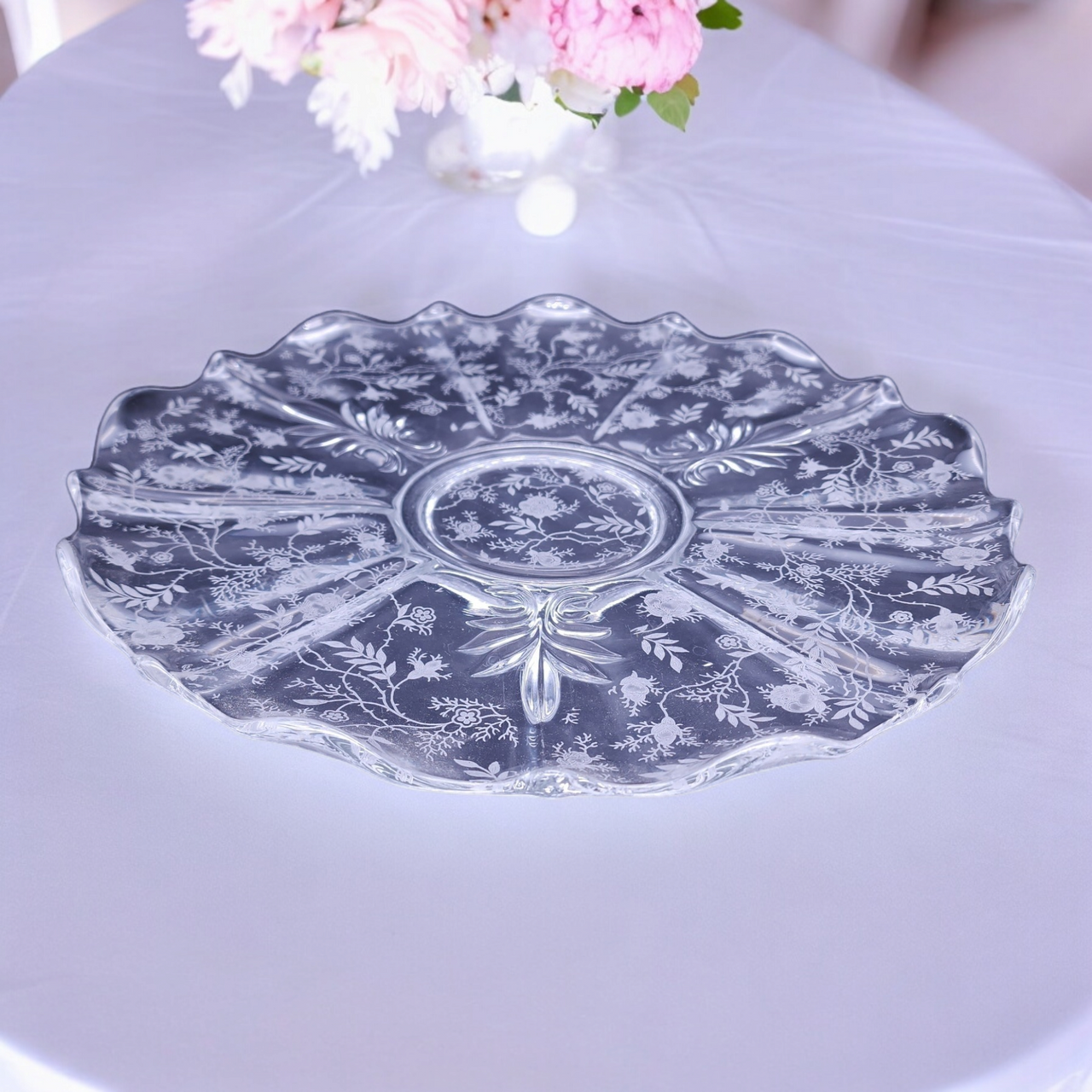 Fostoria Chintz Etched Baroque Shape Sandwich Torte Plate