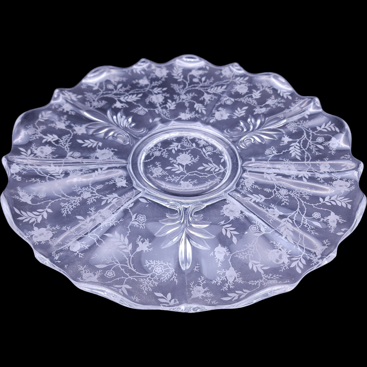Fostoria Chintz Etched Baroque Shape Sandwich Torte Plate