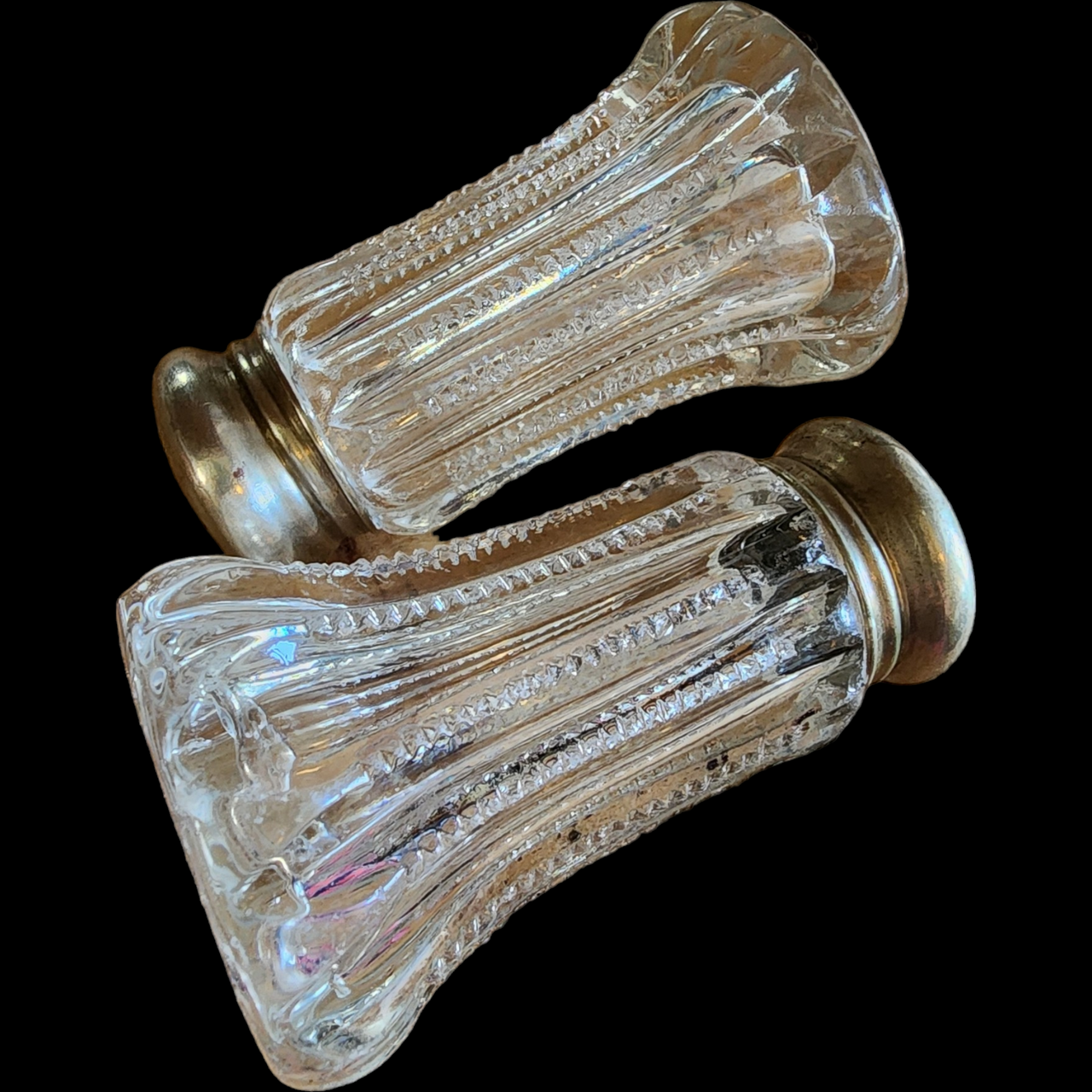 Fostoria Groove Ridges Salt & Pepper Shaker Set with Metal Lids