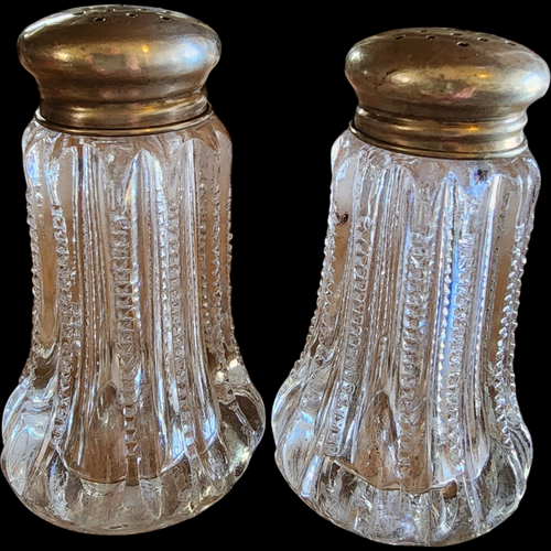 Fostoria Groove Ridges Salt & Pepper Shaker Set with Metal Lids