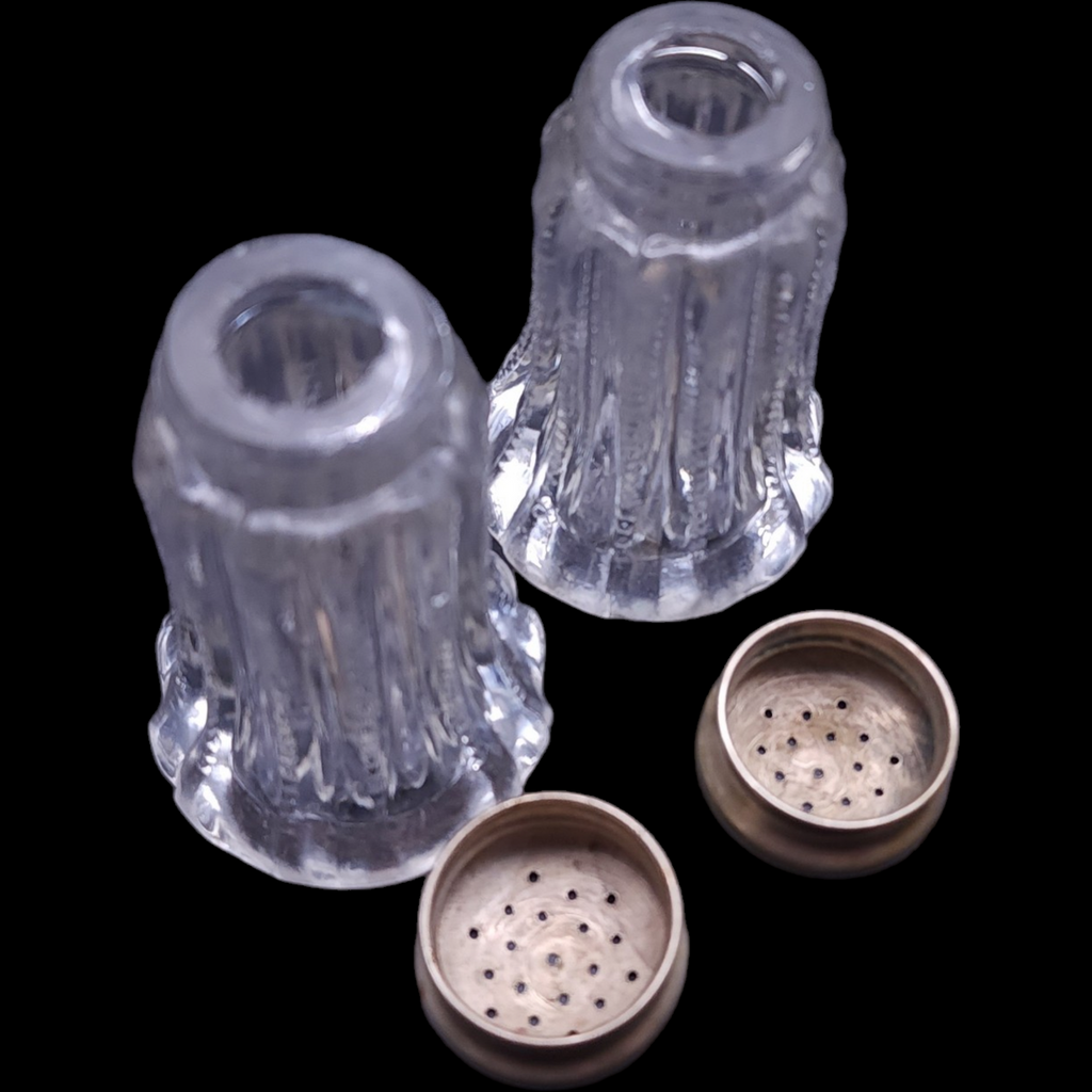 Fostoria Groove Ridges Salt & Pepper Shaker Set with Metal Lids