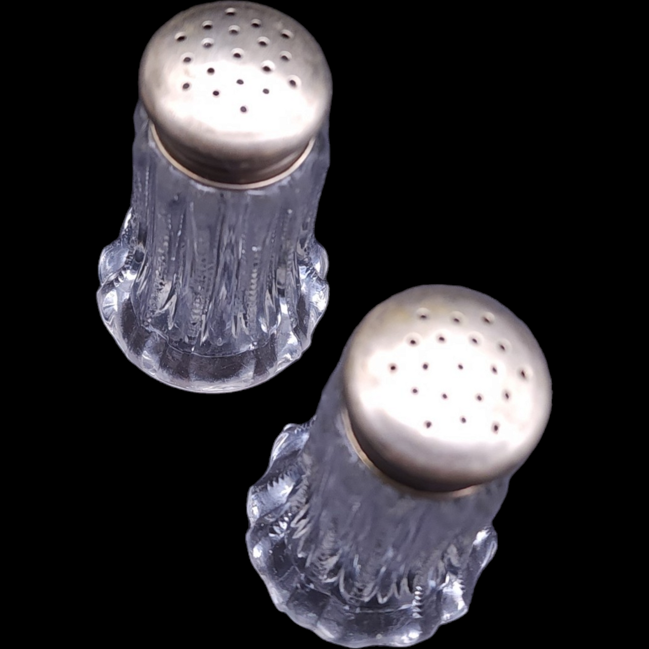 Fostoria Groove Ridges Salt & Pepper Shaker Set with Metal Lids