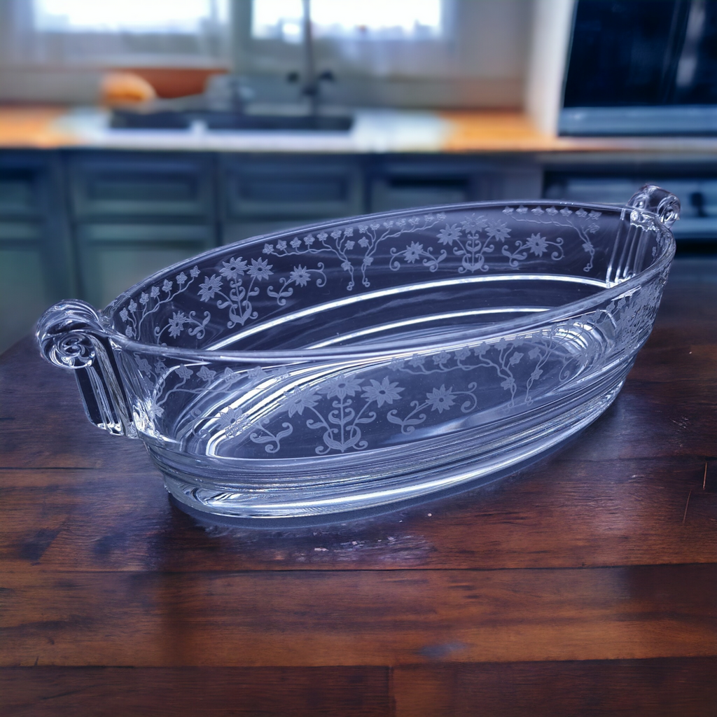 Fostoria Manor Clear Etch Oval Handled Bowl
