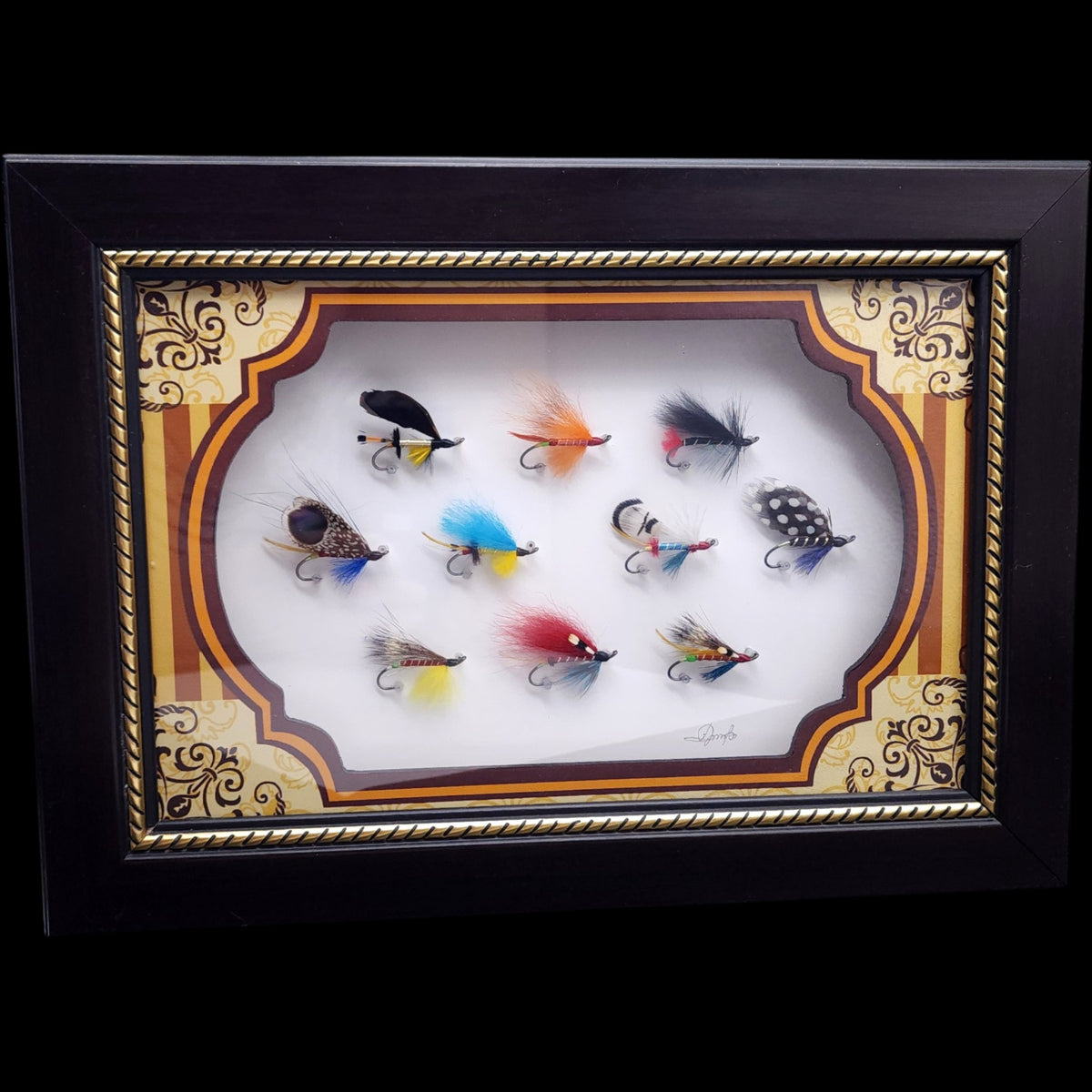 Framed Fly Fishing Lures Shadowbox Wall Art  Classic Tied Flies Displa