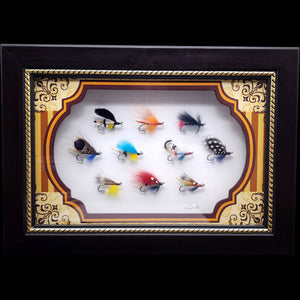 Framed Fly Fishing Lures Shadowbox Wall Art  Classic Tied Flies Displa