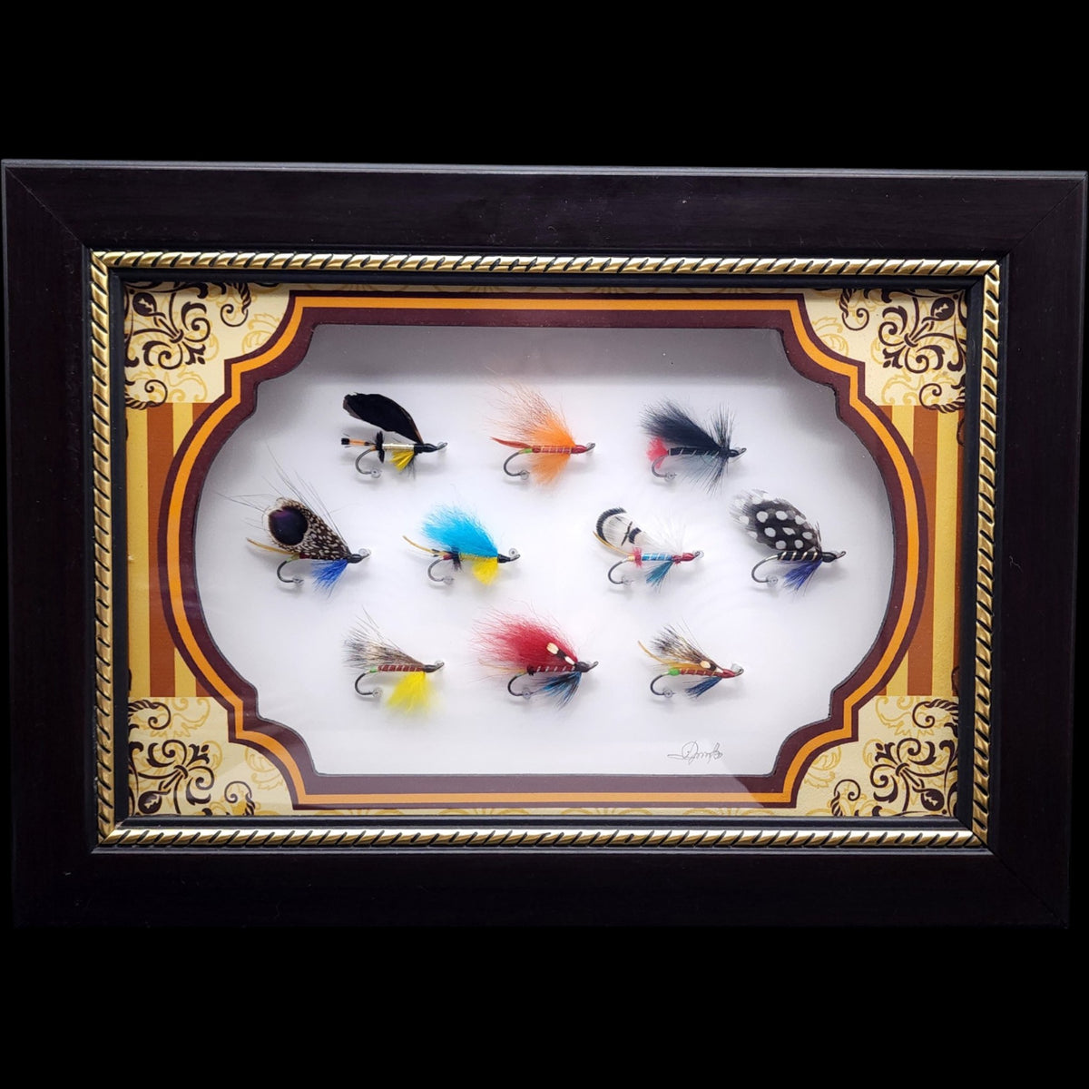 Framed Fly Fishing Lures Shadowbox Wall Art  Classic Tied Flies Displa