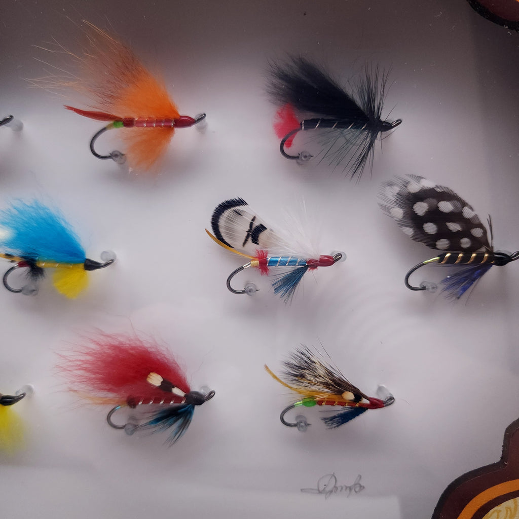Framed Fly Fishing Lures Shadowbox Wall Art  Classic Tied Flies Displa