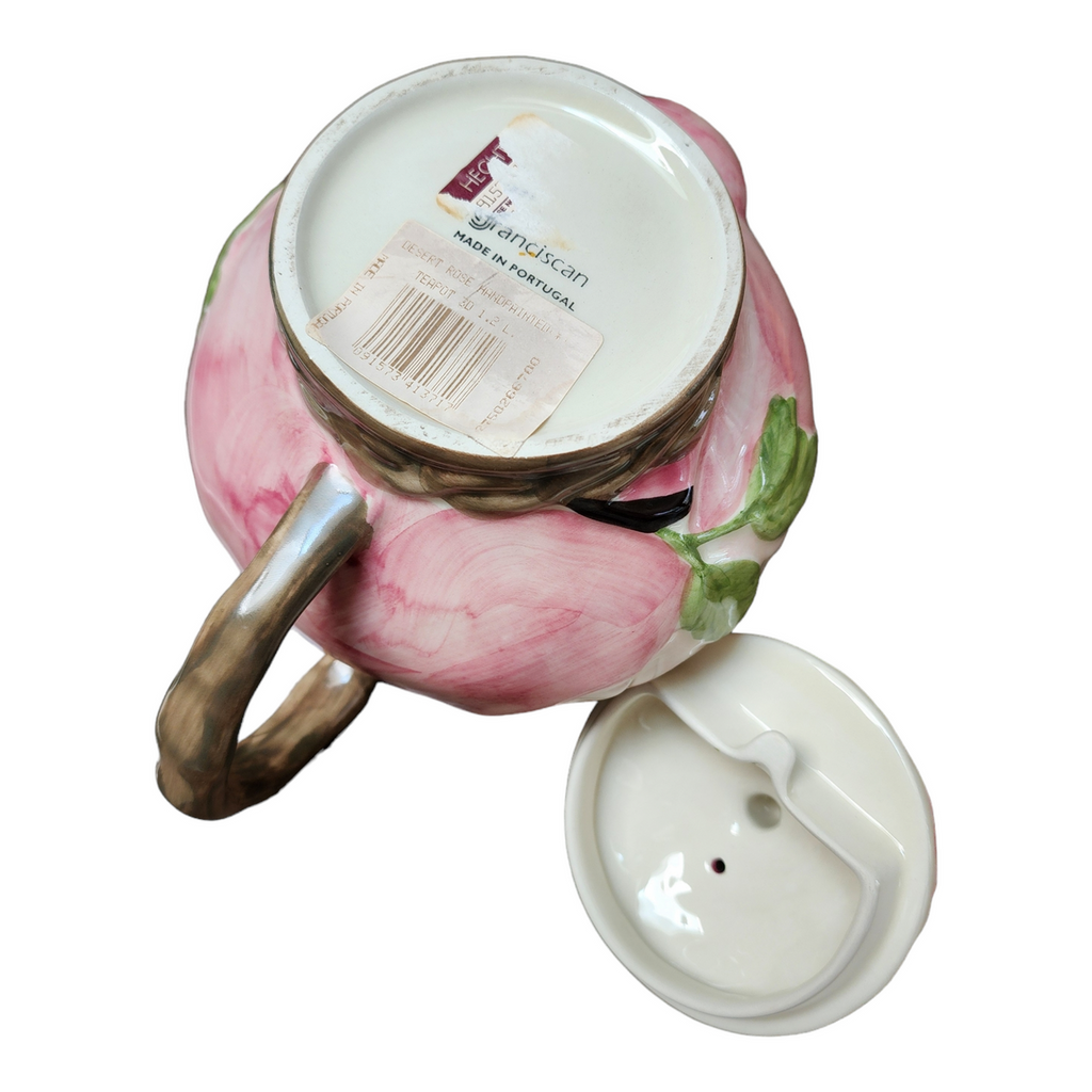 Franciscan Desert Rose Figural Teapot & Lid Portugal Backstamp