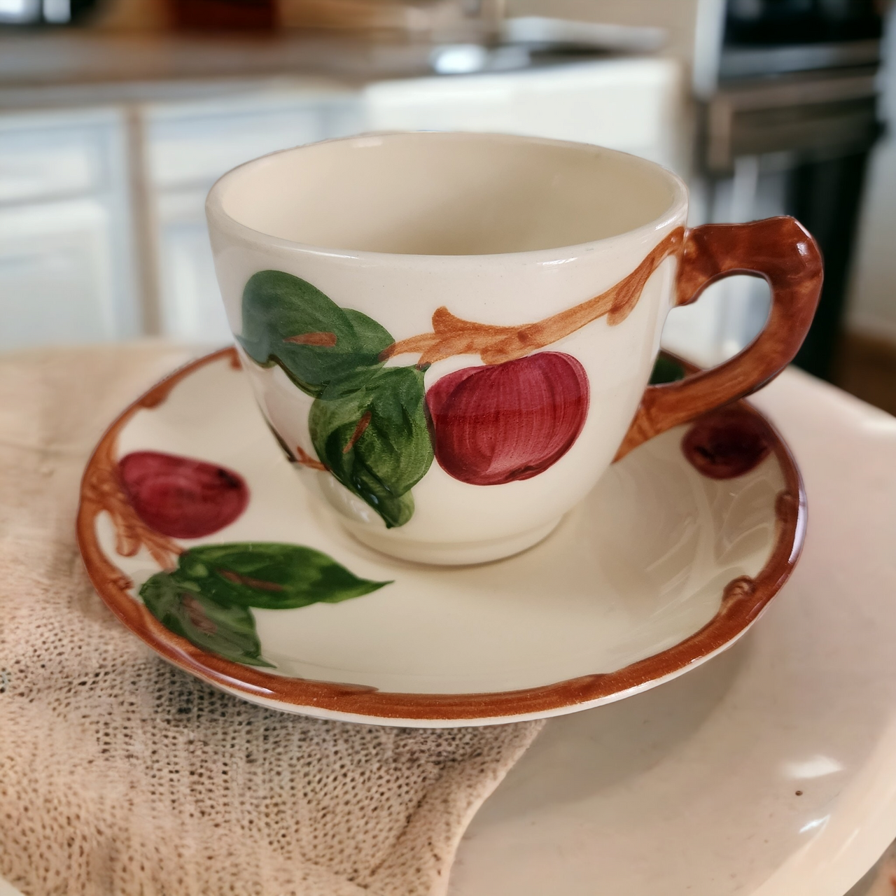 Franciscan Gladding McBean Apple Flat Cup & Saucer Set USA Backstamp