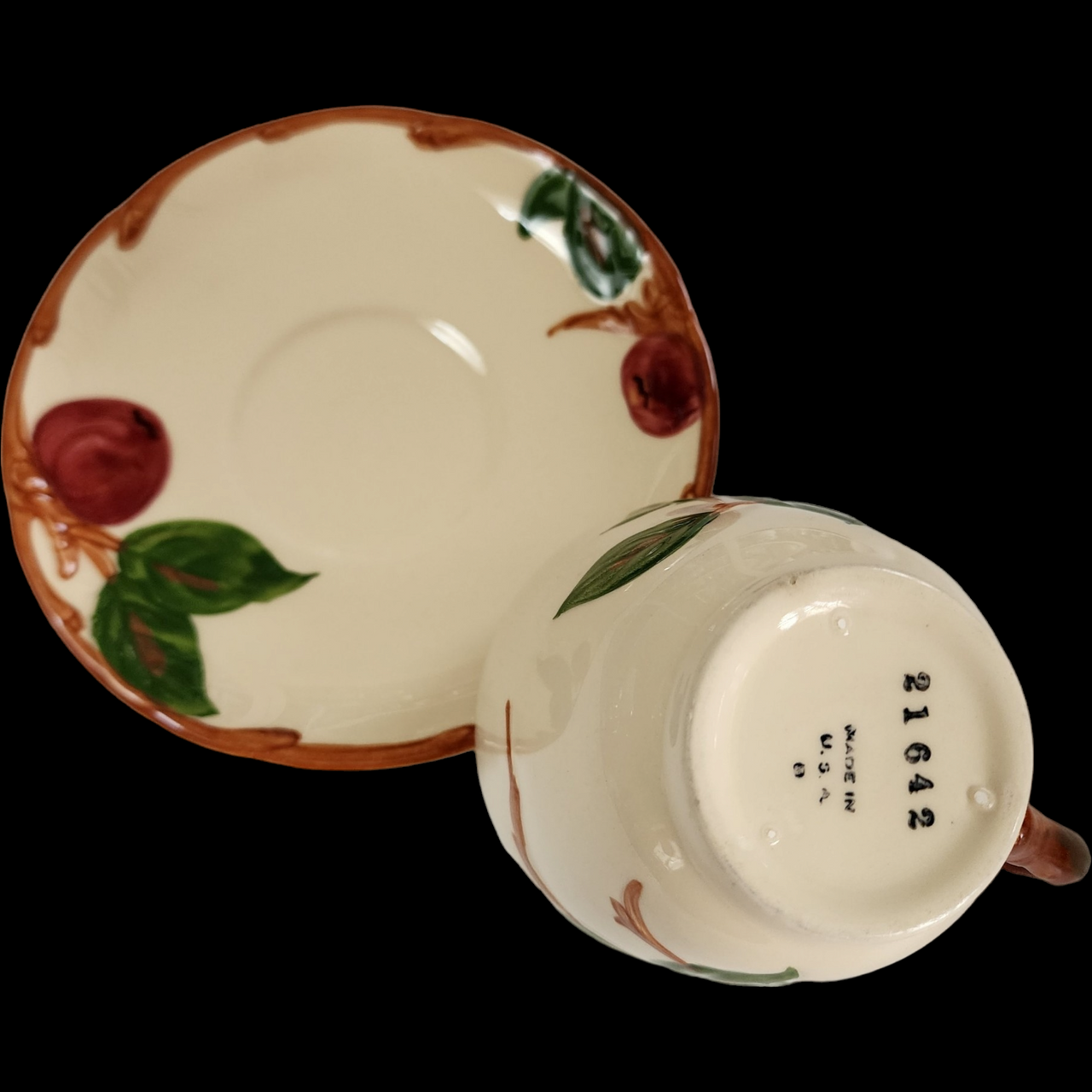 Franciscan Gladding McBean Apple Flat Cup & Saucer Set USA Backstamp