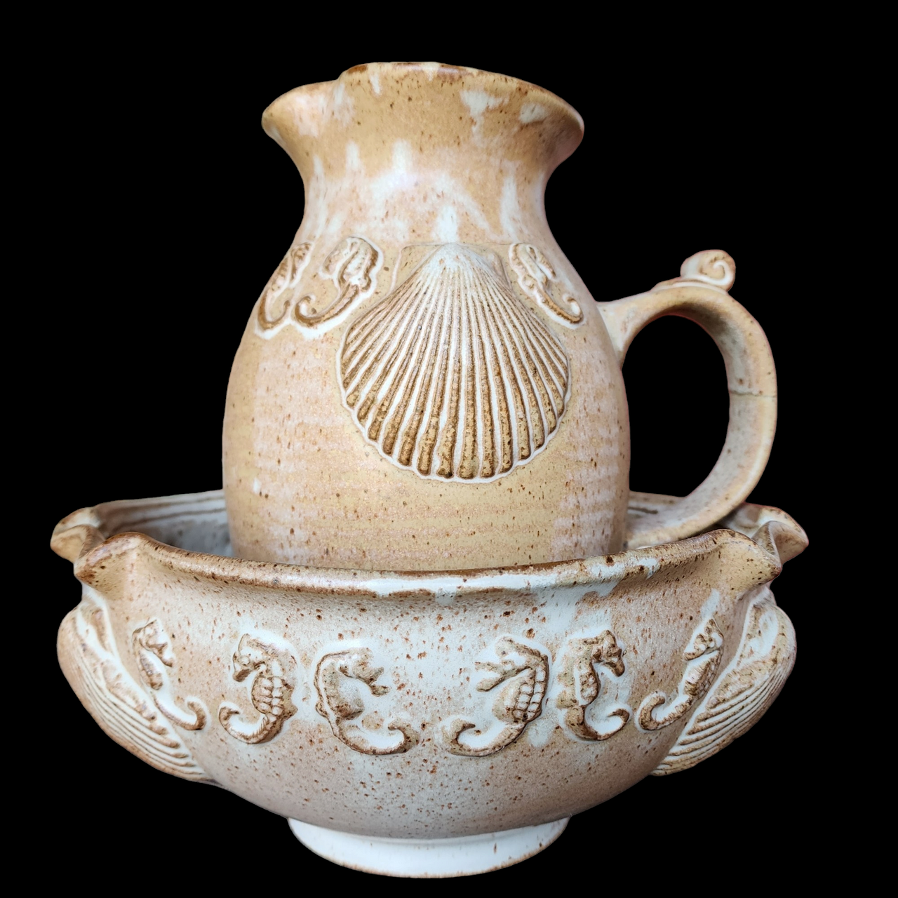 Gary Hart Art Pottery Distinctive Stoneware Wash Bowl and Pitcher Set 