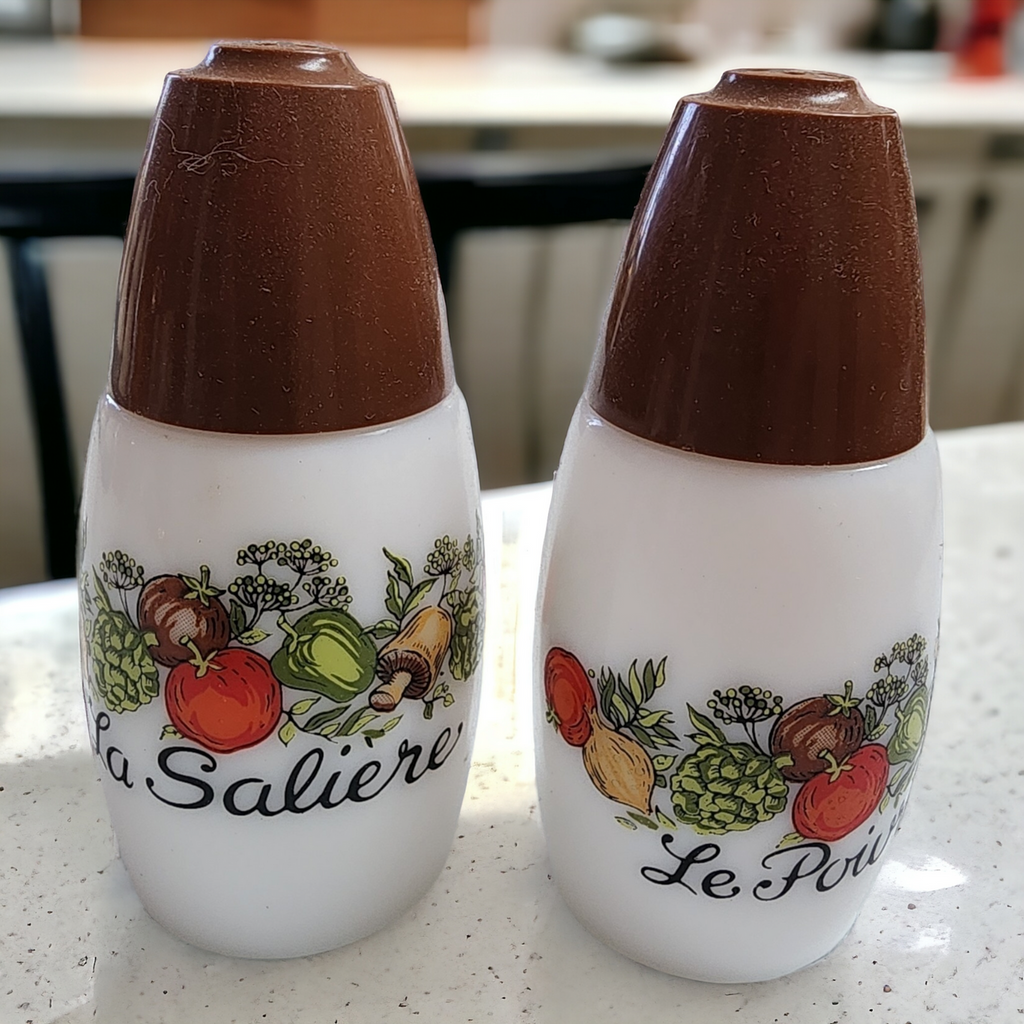 Corning Corelle Gemco Milk Glass Spice of Life Pattern Salt and Pepper Shakers