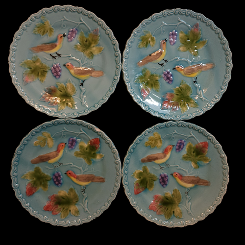 Georg Schmider Embossed Birds & Grapes On Blue, Scalloped Bread & Butter Plate Set of 4