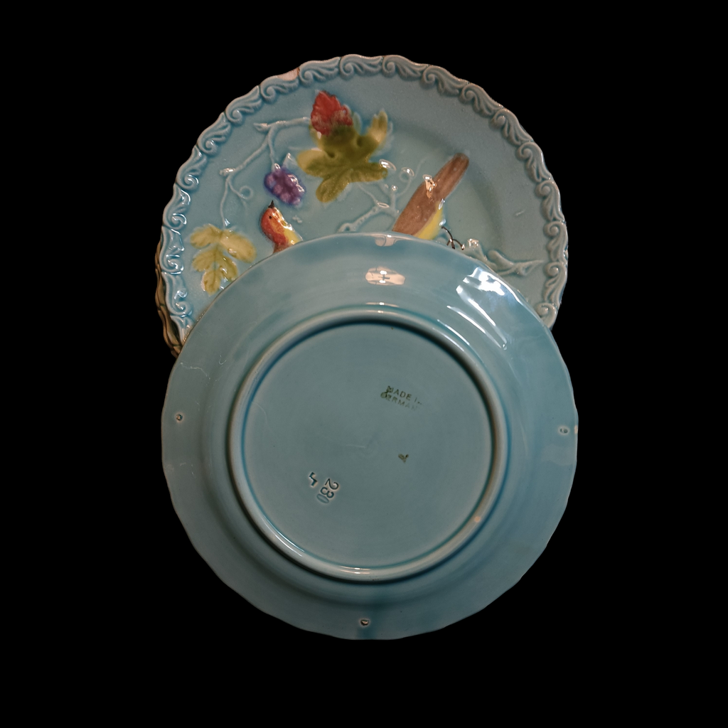 Georg Schmider Embossed Birds & Grapes On Blue, Scalloped Bread & Butter Plate Set of 4