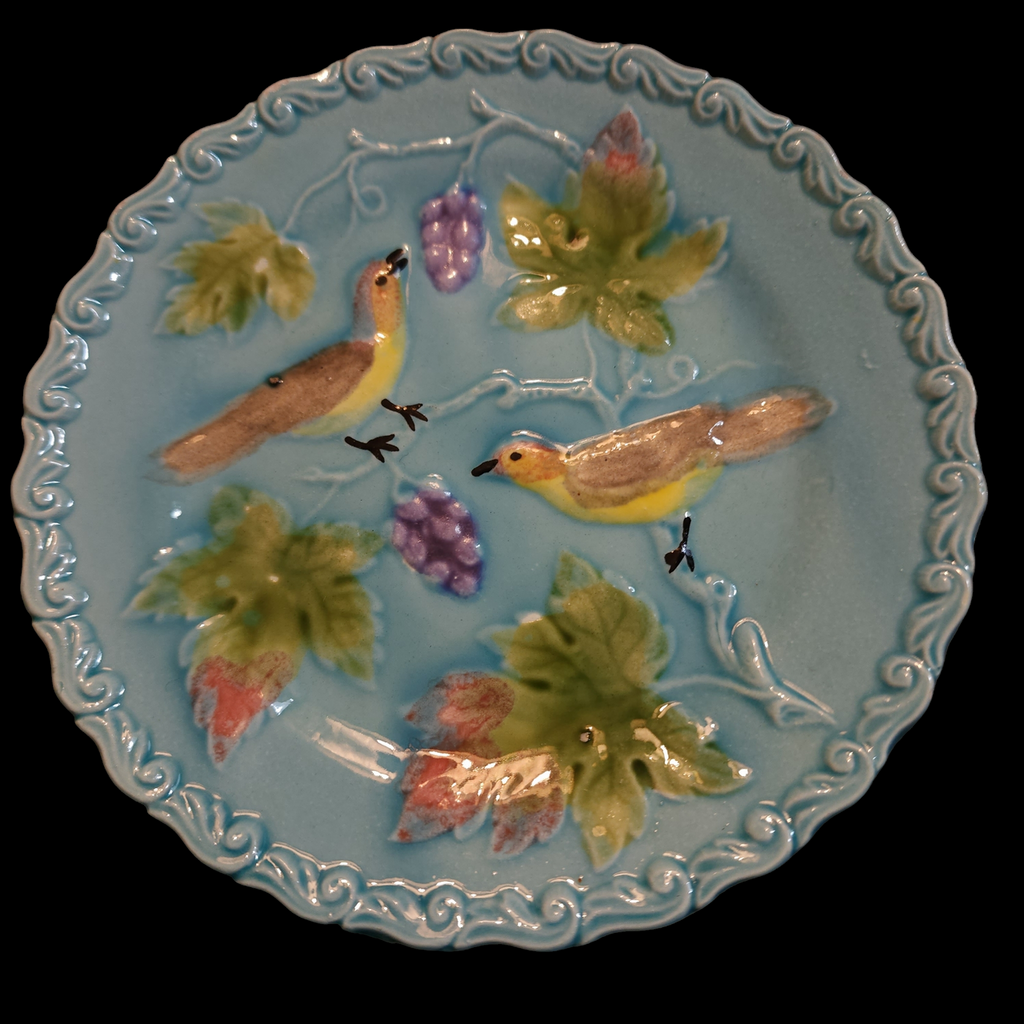 Georg Schmider Embossed Birds & Grapes On Blue, Scalloped Bread & Butter Plate Set of 4
