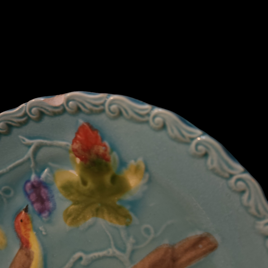 Georg Schmider Embossed Birds & Grapes On Blue, Scalloped Bread & Butter Plate Set of 4