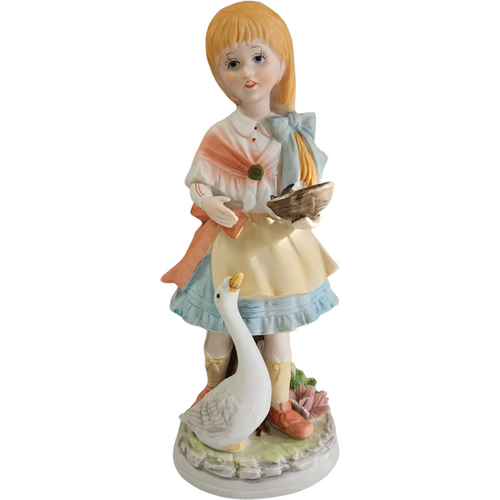 Girl Feeding Goose Bisque Porcelain Figurine