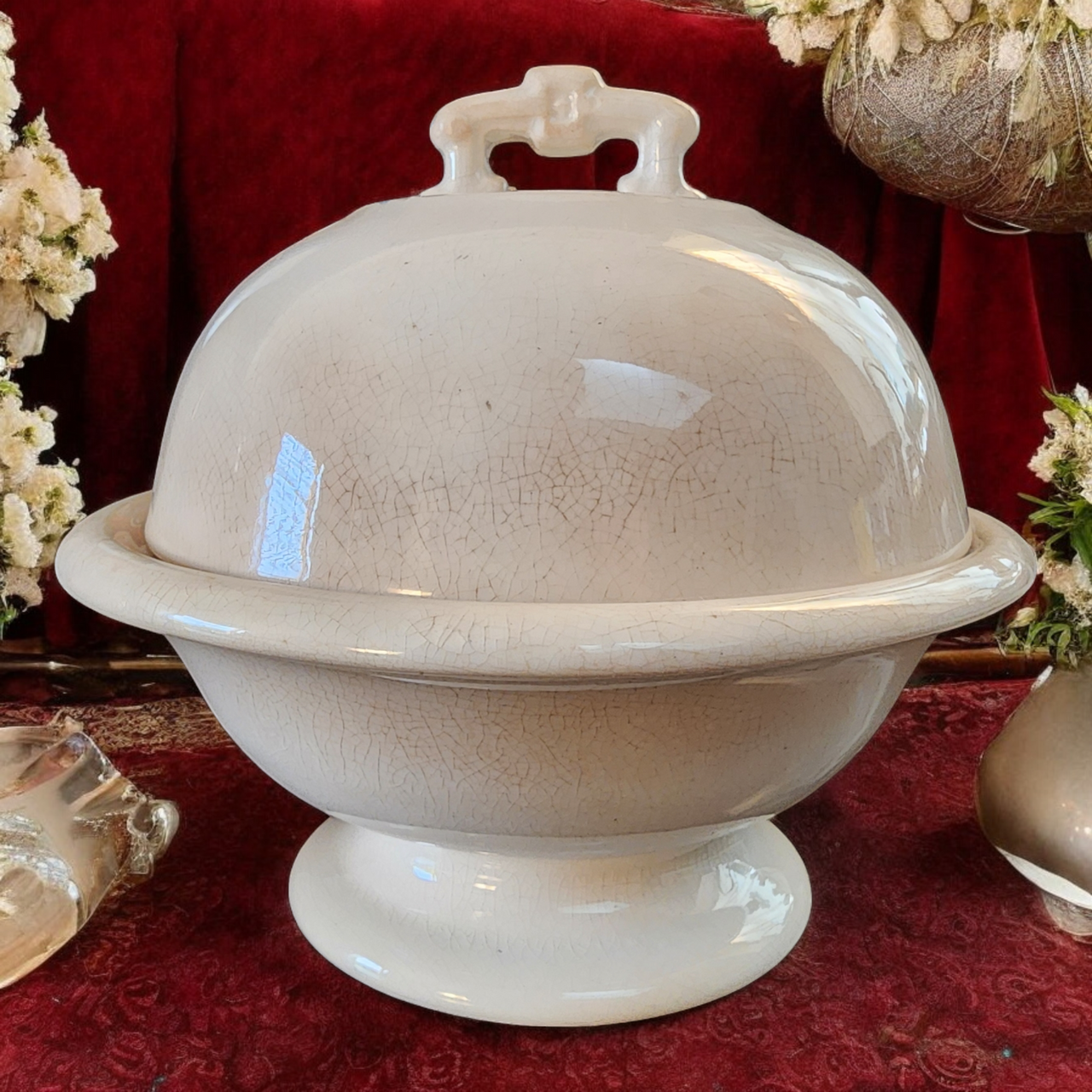 British Pottery Glasgow Ironstone China Warranted All White Cheese Dome/Butter Keeper