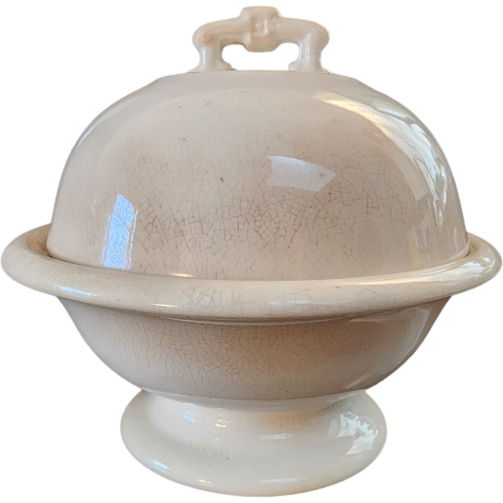 British Pottery Glasgow Ironstone China Warranted All White Cheese Dome/Butter Keeper