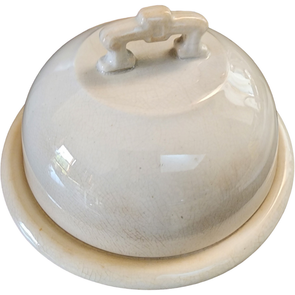 British Pottery Glasgow Ironstone China Warranted All White Cheese Dome/Butter Keeper