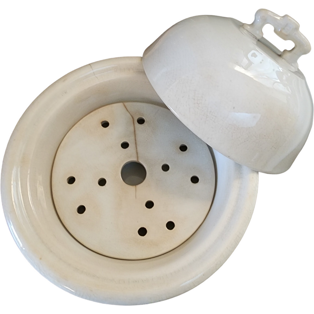 British Pottery Glasgow Ironstone China Warranted All White Cheese Dome/Butter Keeper