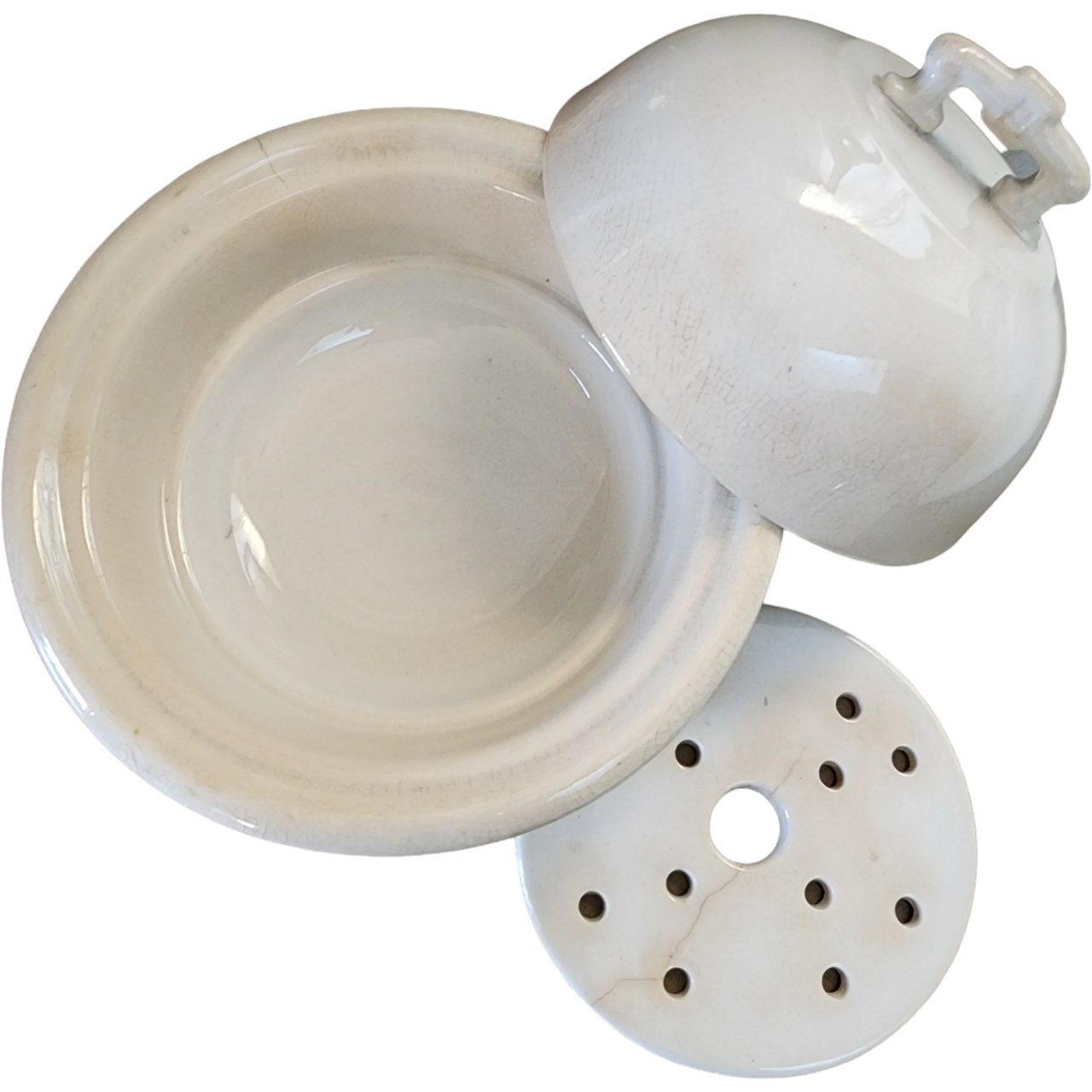 British Pottery Glasgow Ironstone China Warranted All White Cheese Dome/Butter Keeper