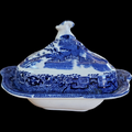 Globe Pottery Willow Blue Rim Shape Square Covered Vegetable Bowl