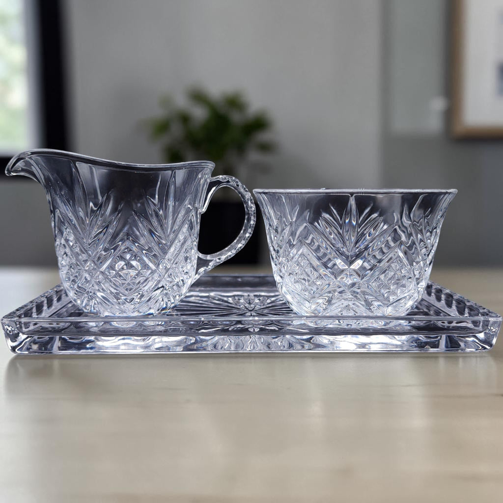 Godinger Dublin Cut Crystal Cream and Sugar Set with Matching Tray