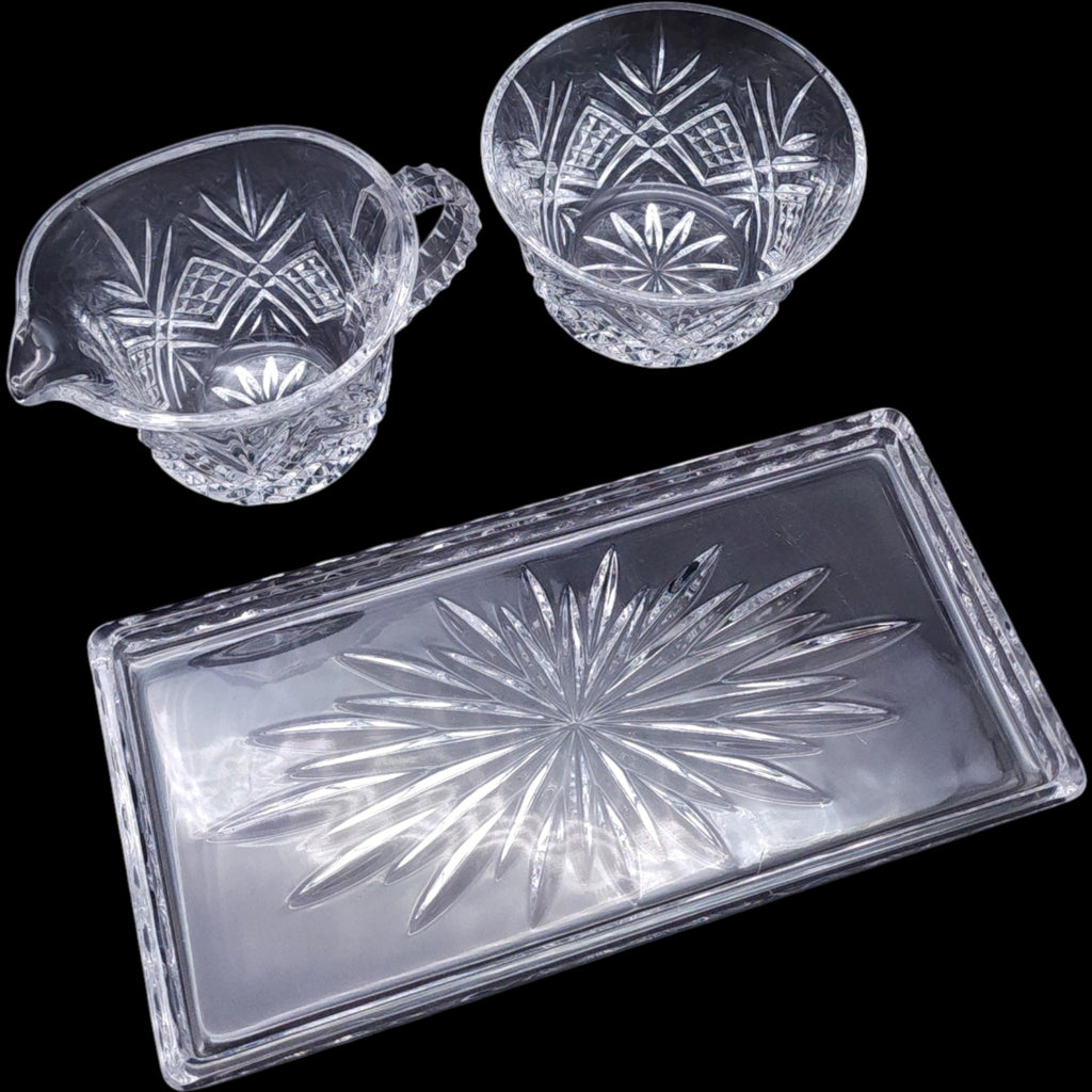 Godinger Dublin Cut Crystal Cream and Sugar Set with Matching Tray