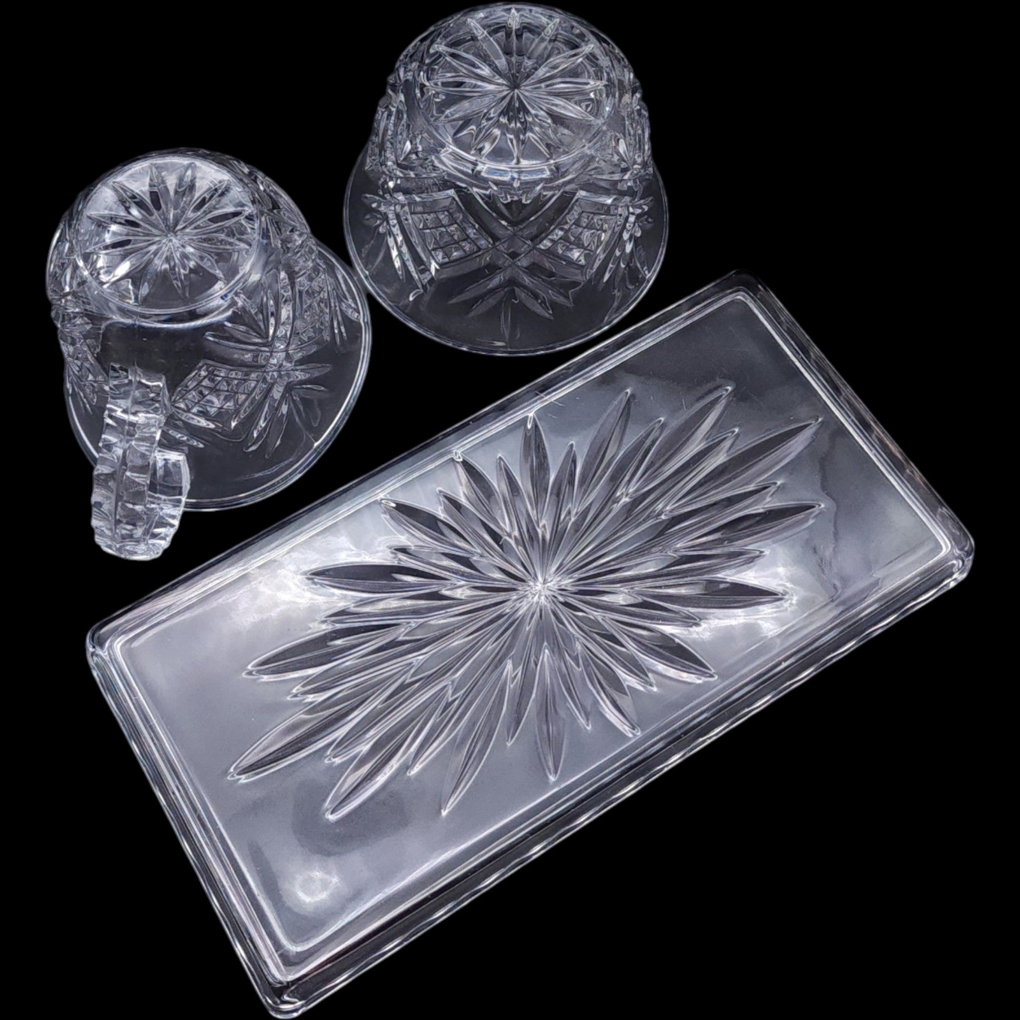 Godinger Dublin Cut Crystal Cream and Sugar Set with Matching Tray