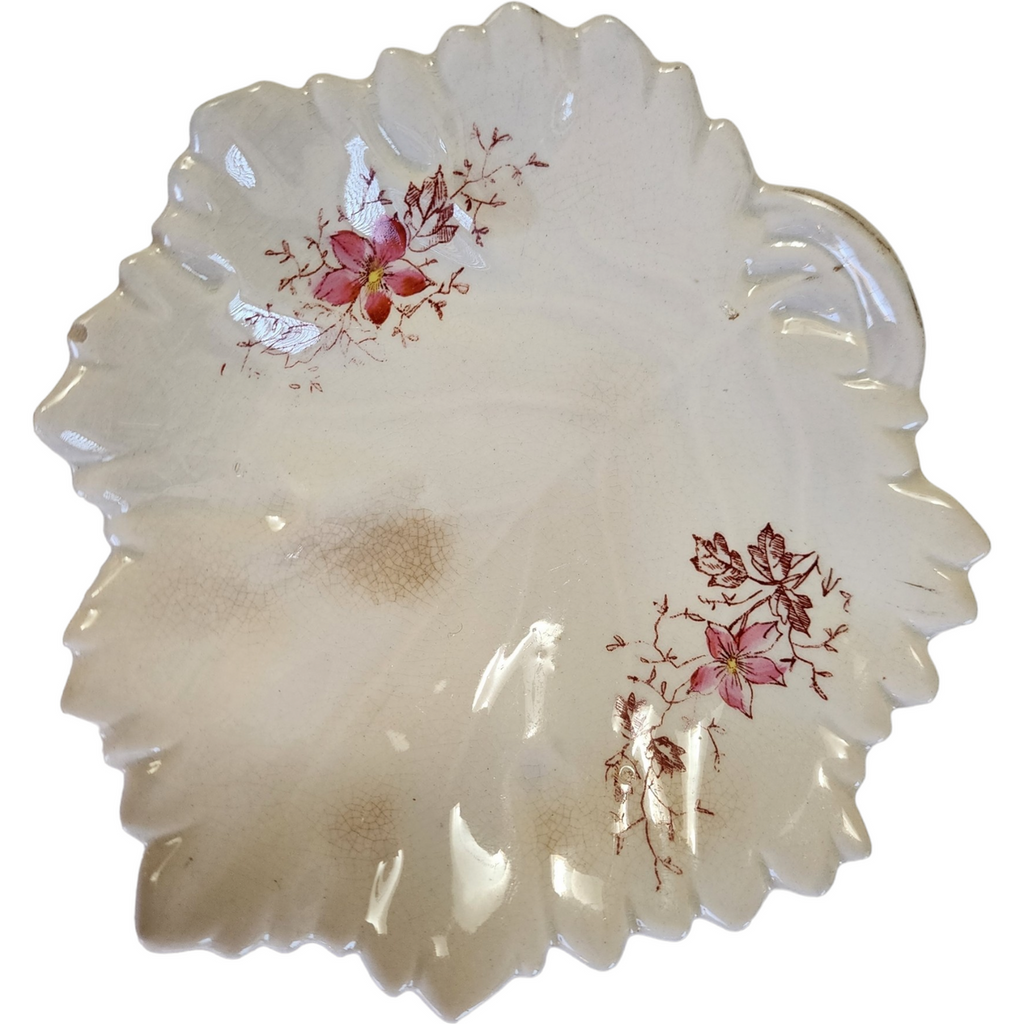 6" Goodwin Bros Pearl White Ironstone Floral Leaf Shaped Dish