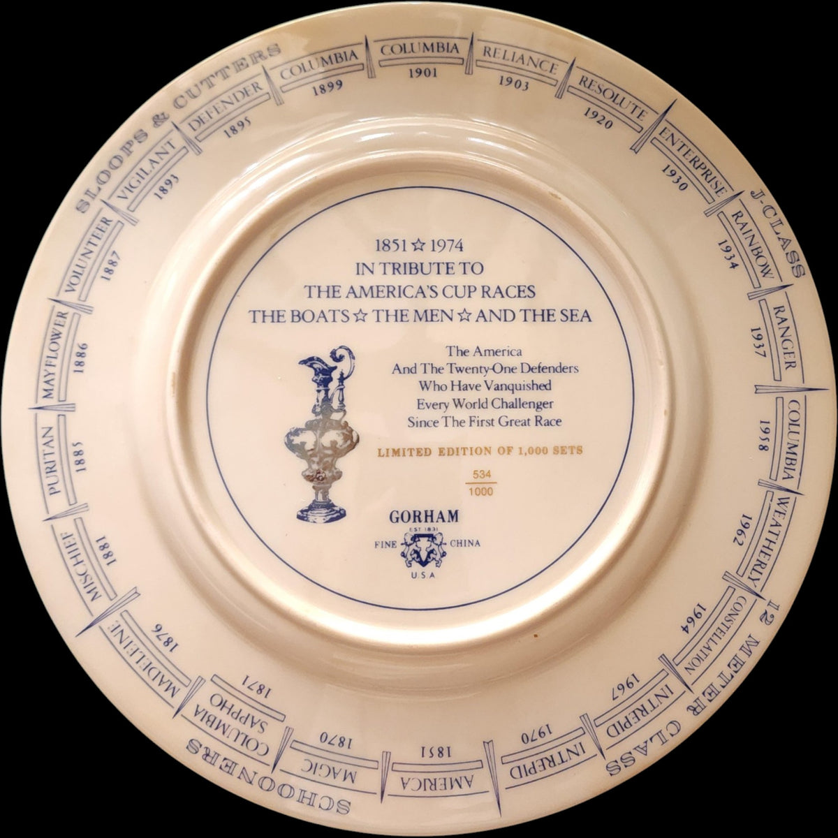 Gorham Americas Cup America 1851 Yachting Collector Plate Fine China Limited Ed