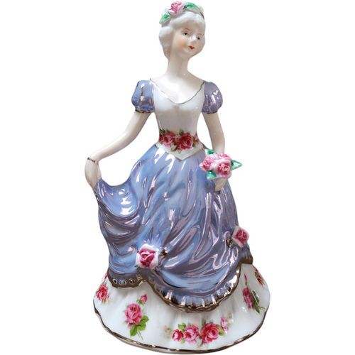 8" Victorian Porcelain Lady with Lavender Gown and Floral Accents Figurine Statue