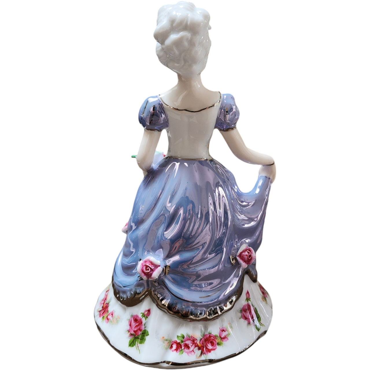 8" Victorian Porcelain Lady with Lavender Gown and Floral Accents Figurine Statue