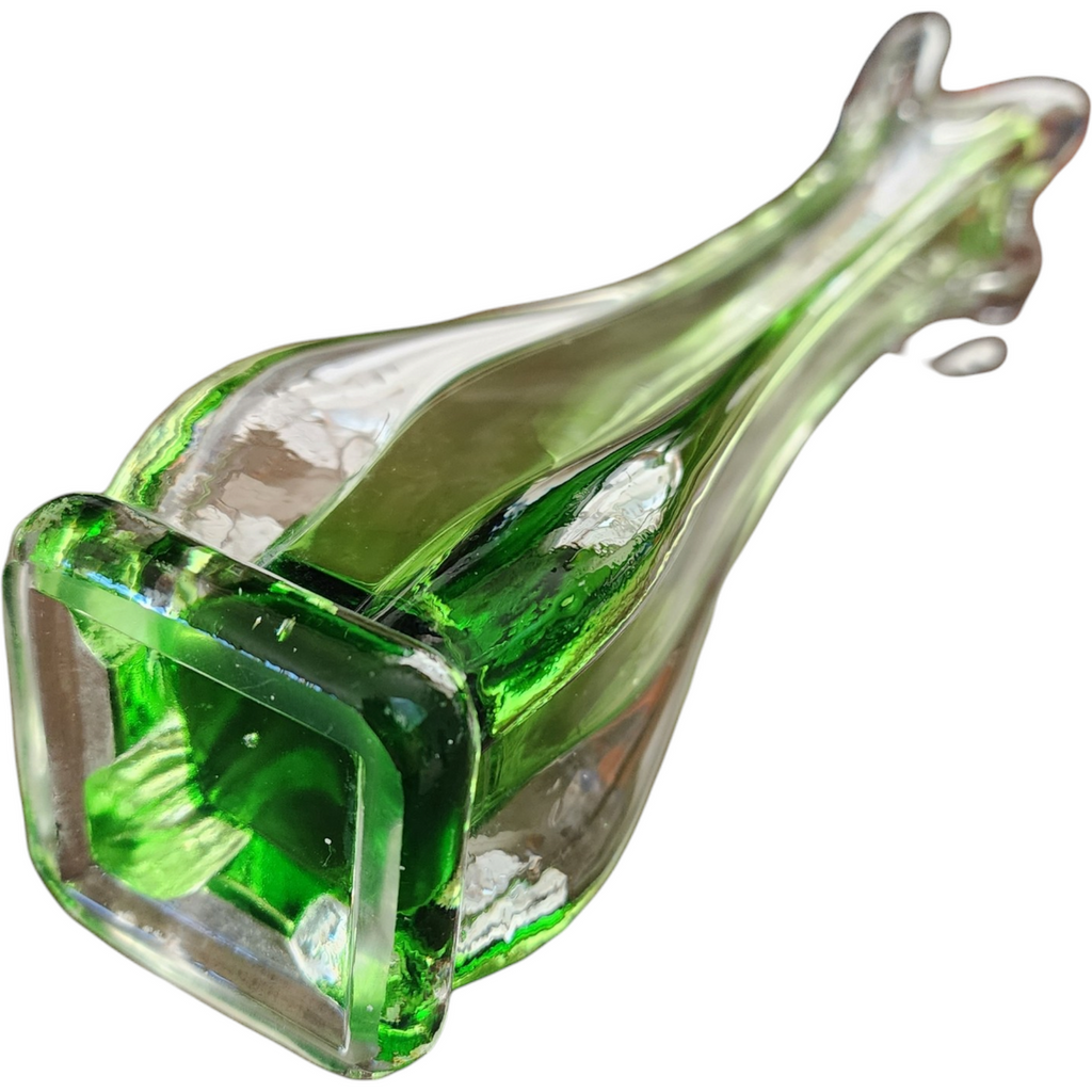 Green Stretch 4 Finger Sommerso Hand Blown Art Glass Vase