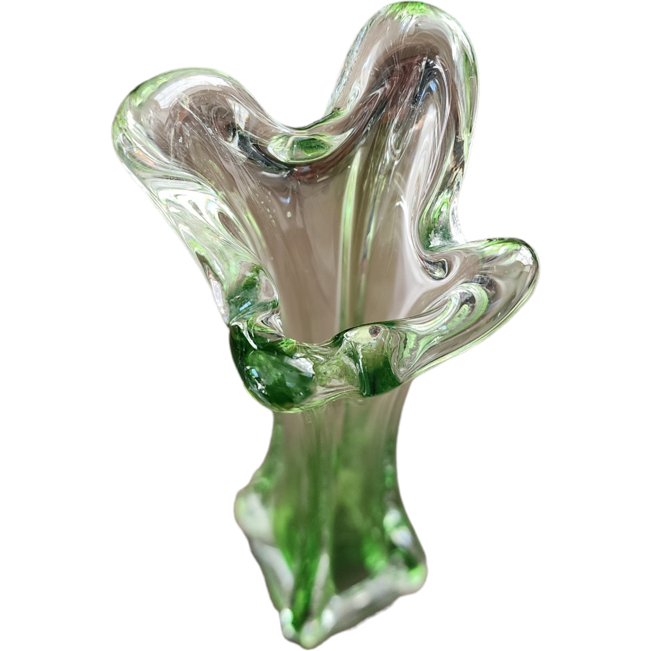 Green Stretch 4 Finger Sommerso Hand Blown Art Glass Vase