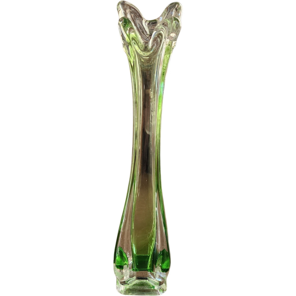 Green Stretch 4 Finger Sommerso Hand Blown Art Glass Vase