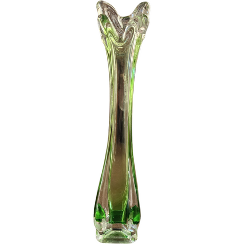 Green Stretch 4 Finger Sommerso Hand Blown Art Glass Vase