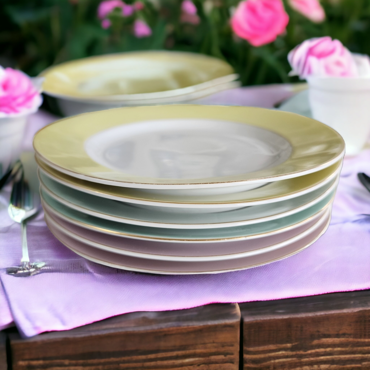 7 1/2" Hutschenreuther HR Porcelain Dessert Pie Plate Germany Set of 6