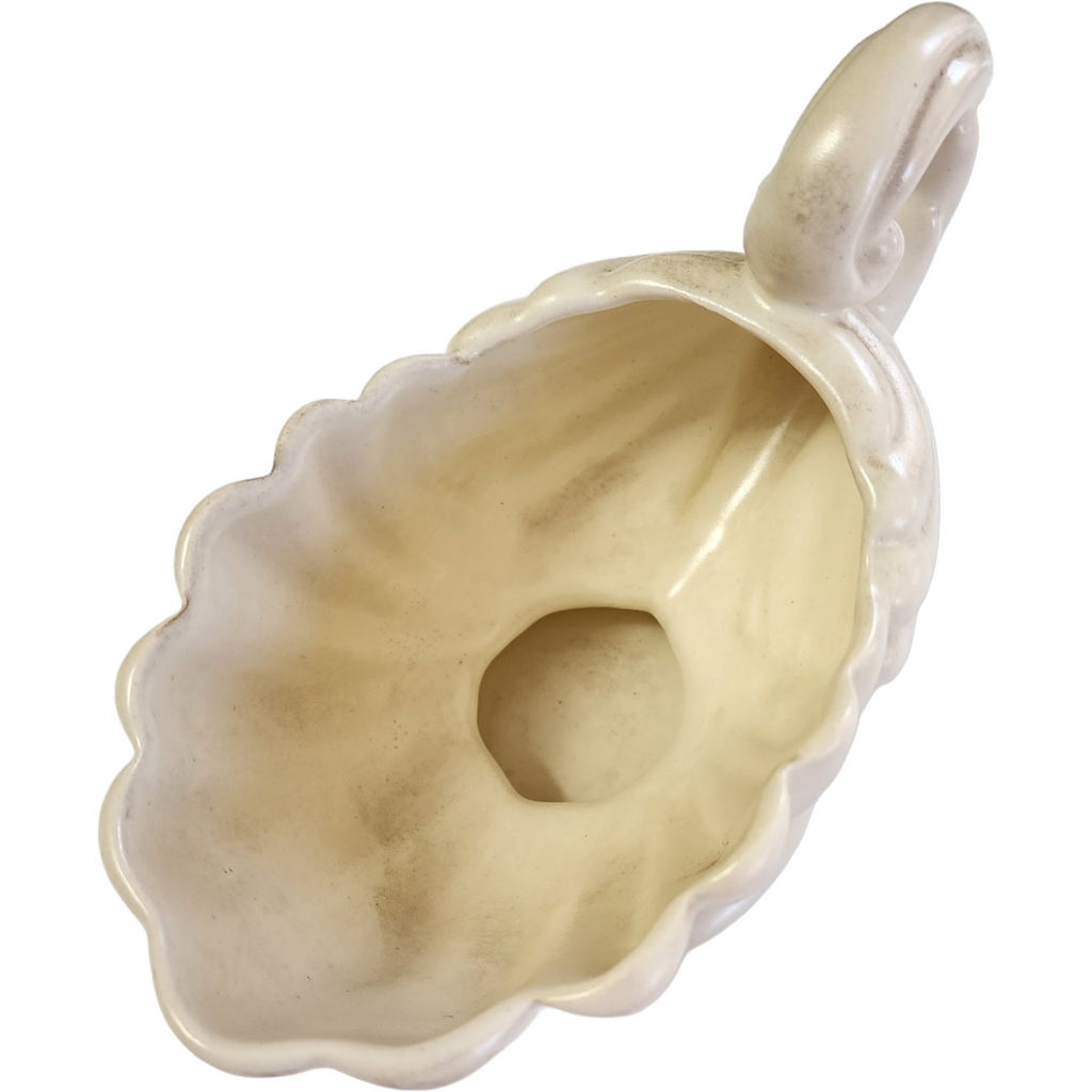 Haeger Matte Ivory White Ceramic Swirl Cornucopia Footed Planter Vase Jardiniere