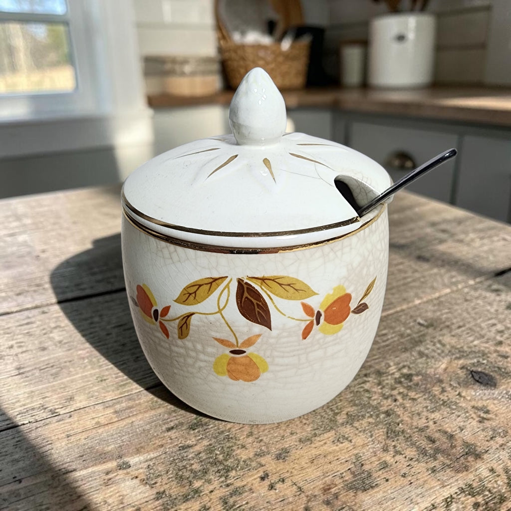 Hall China Autumn Leaf Marmalade Jar with Lid and Spoon