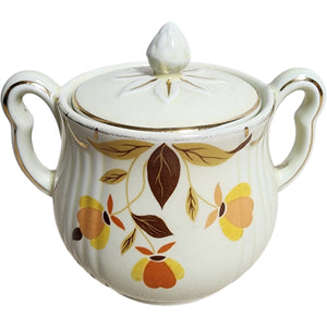 Hall China Autumn Leaf Rayed Sugar Bowl & Lid