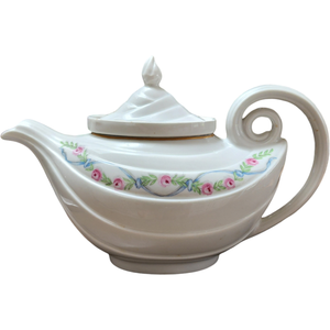 Hall Wildfire Gold Trim Blue Ribbon Pink Roses Aladdin Teapot & Oval Lid with Infuser